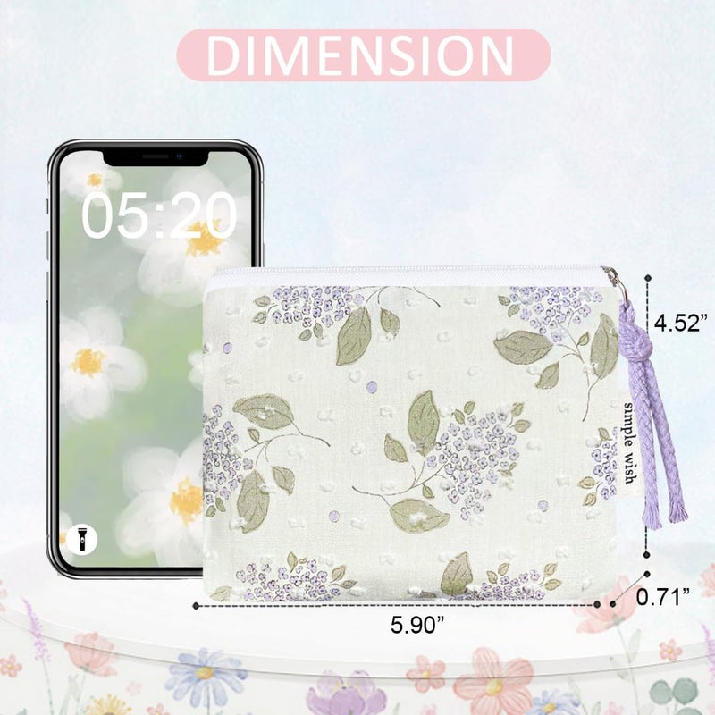 Modacarry Store Cotton Floral Small Organizer Bag Coin Pouch with Cute Prints Zipper for Women Girls (HYDRANGEA) - Image 3